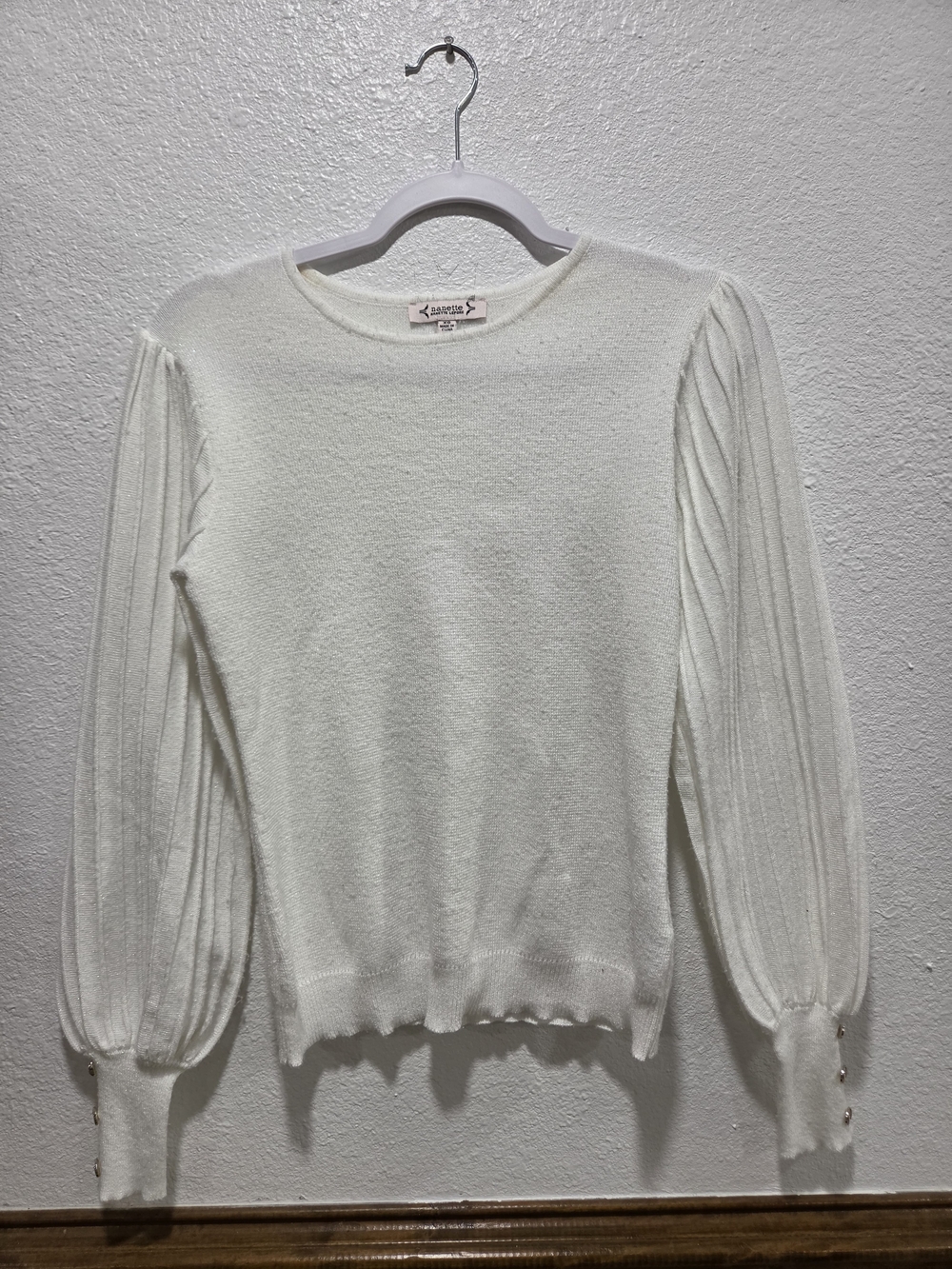 NANETTE LAPORE White Puff-Sleeve Crewneck Sweater